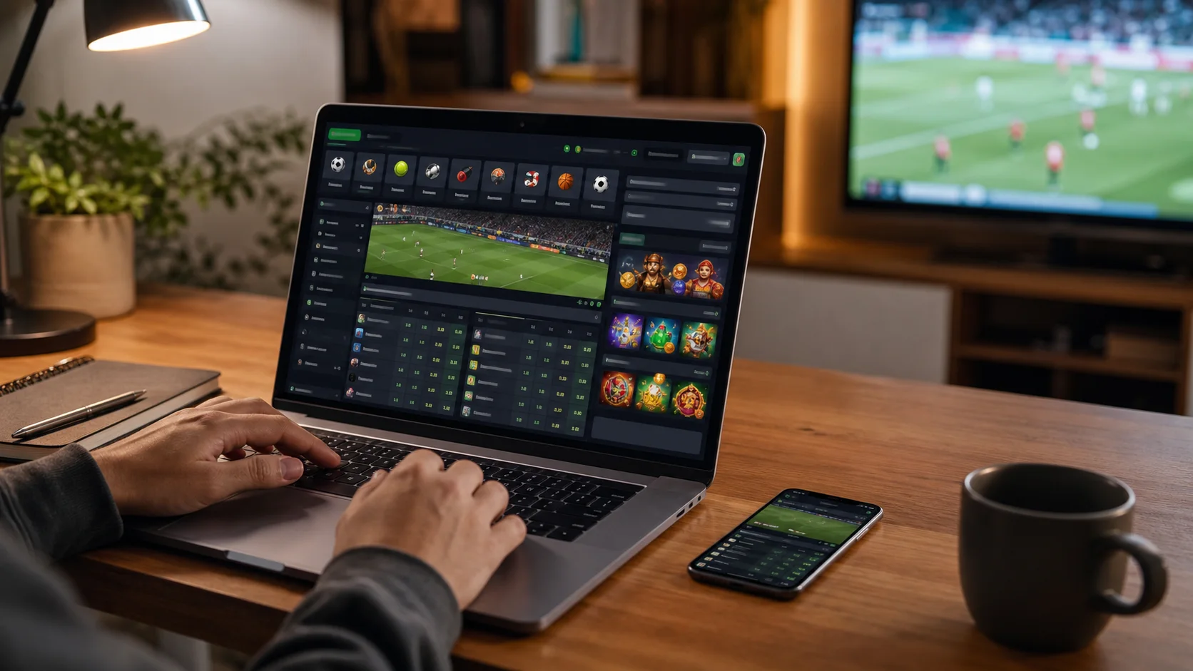Plataforma unikrn em notebook e celular com apostas esportivas e cassino online